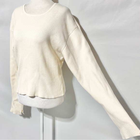 & Other Stories Rib Knit Slit Sleeve Round Neck Sweater Off White Size Large - Picture 6 of 16